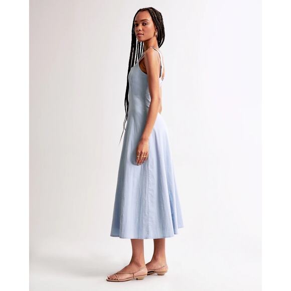 Abercrombie & Fitch A&F Mila Midi Dress A Line Sz Small Lilac Blue Square Neck - Picture 2 of 15